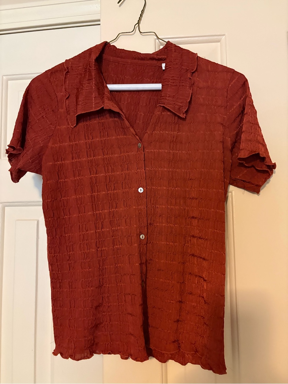 Treasure & Bond Womens Rust Textured Button-Down Shirt